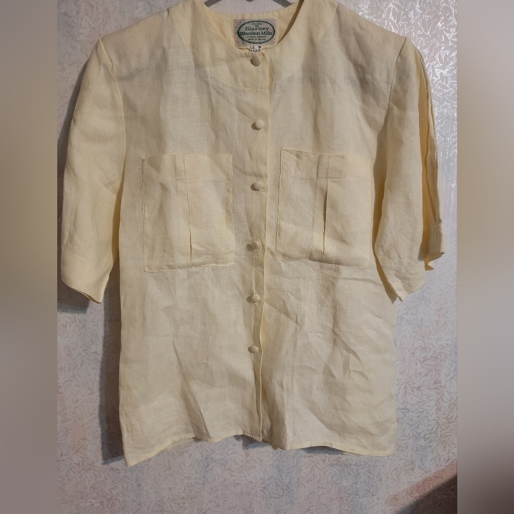Blarney Woolen Mills 100% Linen Elegant Cream Button-Up Blouse, Sz 8